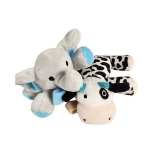 Le Bebe Favorite Plush Pacifier Holder Set Cow Elephant Gray Blue 0-18M CM8669DG